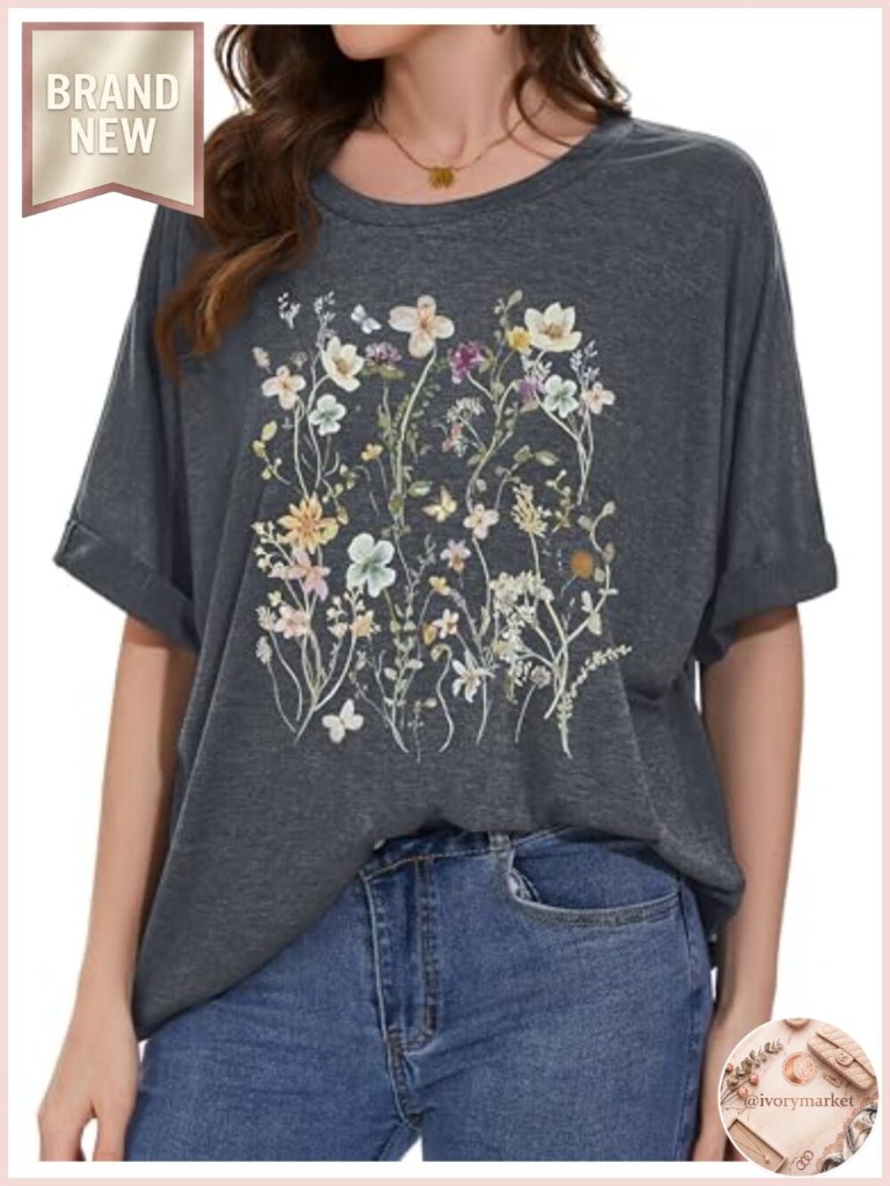 Oversized Graphic Tee Women Casual Summer Short Sleeve Crew Neck Cotton Blend